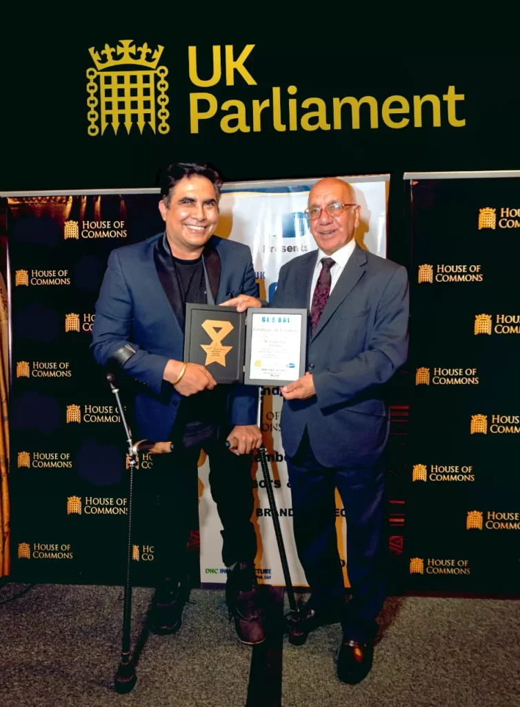 Dr Arvinder Singh, disability rights activist from India, being honoured at the UK Parliament